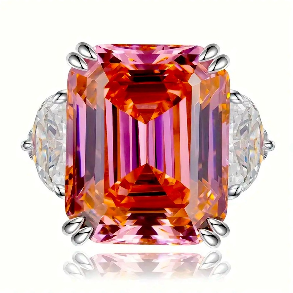 15CT Ascher Cut Padparadscha Sapphire-Inspired Ring set in Sterling Silver